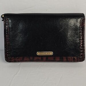 Brahmin Ady Tuscan Collection Wallet Black Leather Brown Croc Embossed Trim